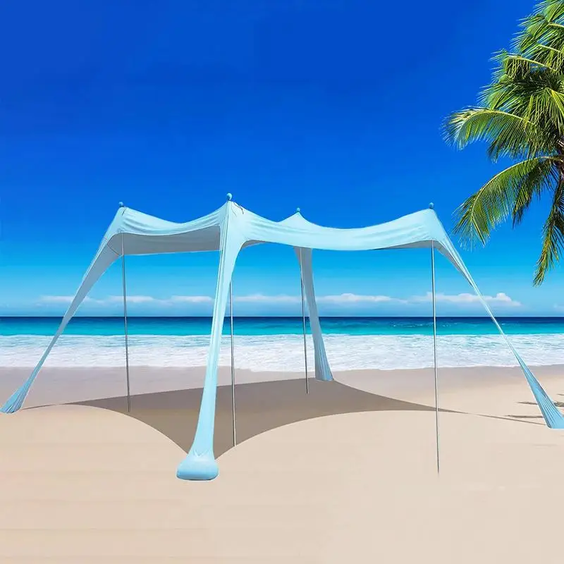 

Family Beach Canopy Large Beach Tent Durable Lycra Tent Canopy Sun Shade UPF50 Sun Shade with 4 Poles for Beach Camping Picnics