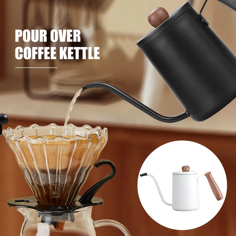 

600ML Pour Over Coffee Kettle Stainless Steel with Wooden Handle Gooseneck Spout Coffee Tea Brewing Pot for Home Travel Camping