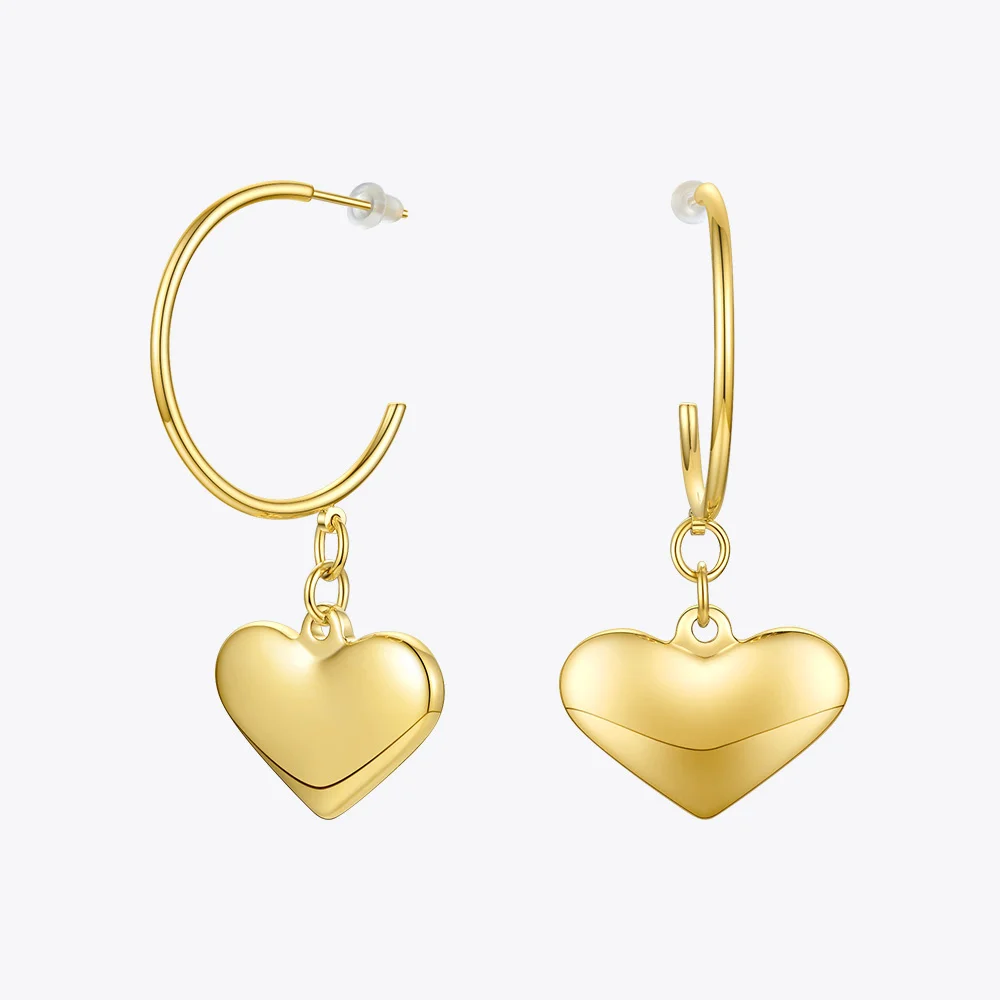 

ENFASHION C Shaped Cubic Heart Drop Earrings For Women Gold Color Stainless Steel Earings 2020 Fashion Jewelry Kolczyki E201204