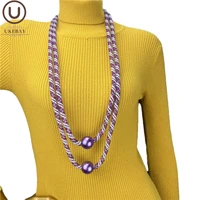 ukebay new purple mesh necklaces big sweater chain women boho pearl pendant necklace hollow handmade jewelry fashion necklaces