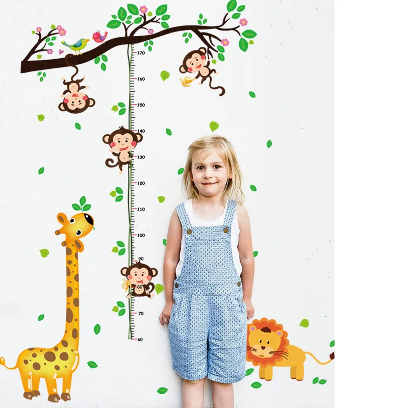 

Kid Height Wall Sticker Giraffe Monkey Background Door Living Room Bedroom Kindergarten Festival Decoration Decals Removable Pvc