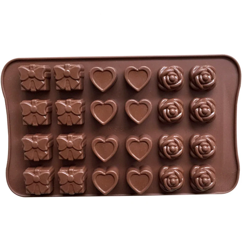

24 Hole Rose Heart Gift Box Silicone Chocolate Mold for Jelly Pudding Ice Cube Tray Soap Candy Dessert Bakeware Decorating Tools