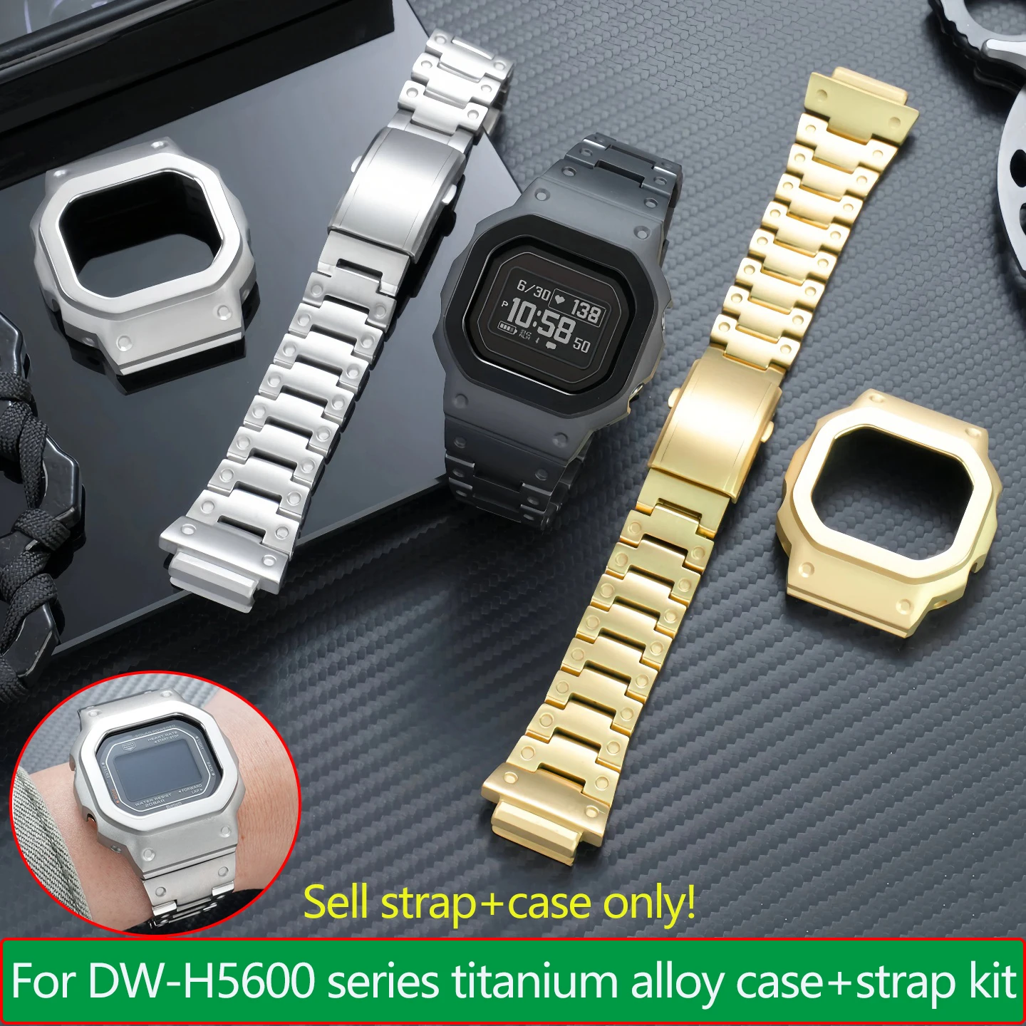 Фото Легкий титановый корпус-мод-кит DW-H5600 для Casio DW-H5600MB: модифицированный корпус из титанового сплава, ремешок, аксессуары для мужских часов №2
