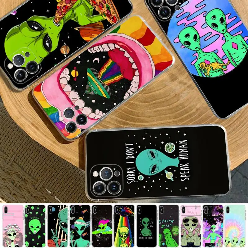 

Cartoon Aesthetics Alien Space Phone Case For iPhone 8 7 6 6S Plus X SE 2020 XR XS 14 11 12 13 Mini Pro Max Mobile Case