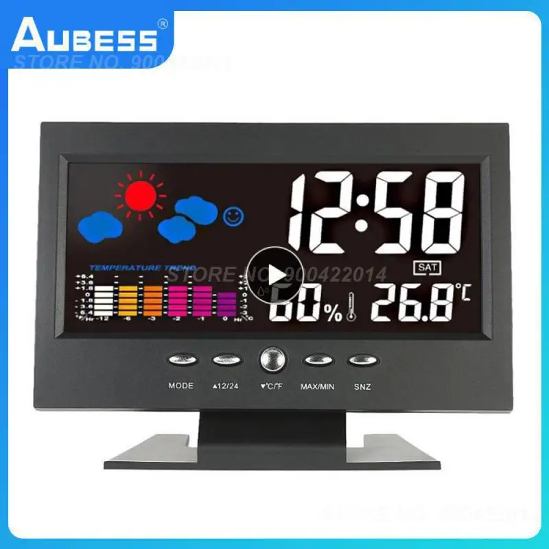 

1~7PCS Temperature Humidity Snooze Alarm Indoor Clock Voice-activated Weather Forecast Station 8082t Time Date Lcd Color Screen