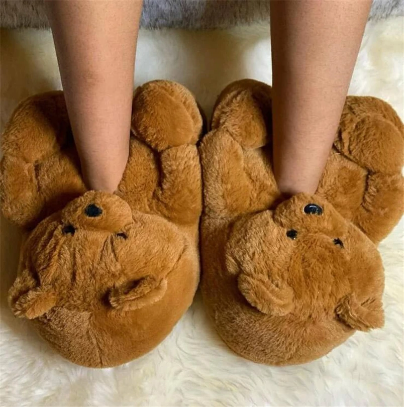 

Hot New Arrival Girl Cute Teddy Bear Warm Cotton Shoes Women Bedroom Comfortable Plush Slippers Brilliant Colors Bear Slides