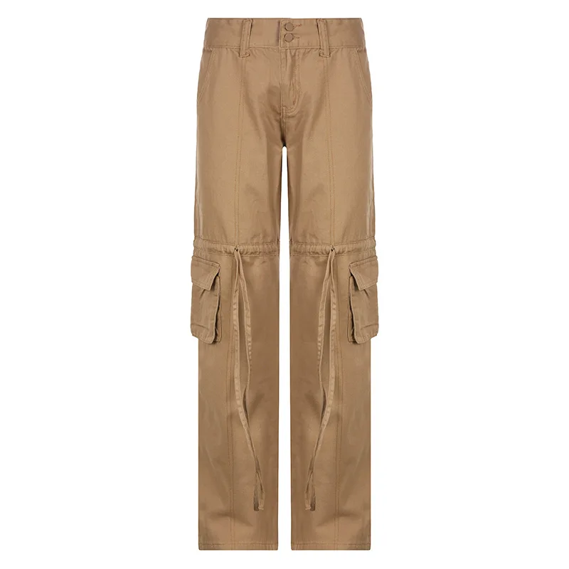 2023 Fashion Bule Pockets Jeans for Women High Waist Straight Wide Leg Pants Y2k Style Loose Denim Trousers Autumn Streetwear