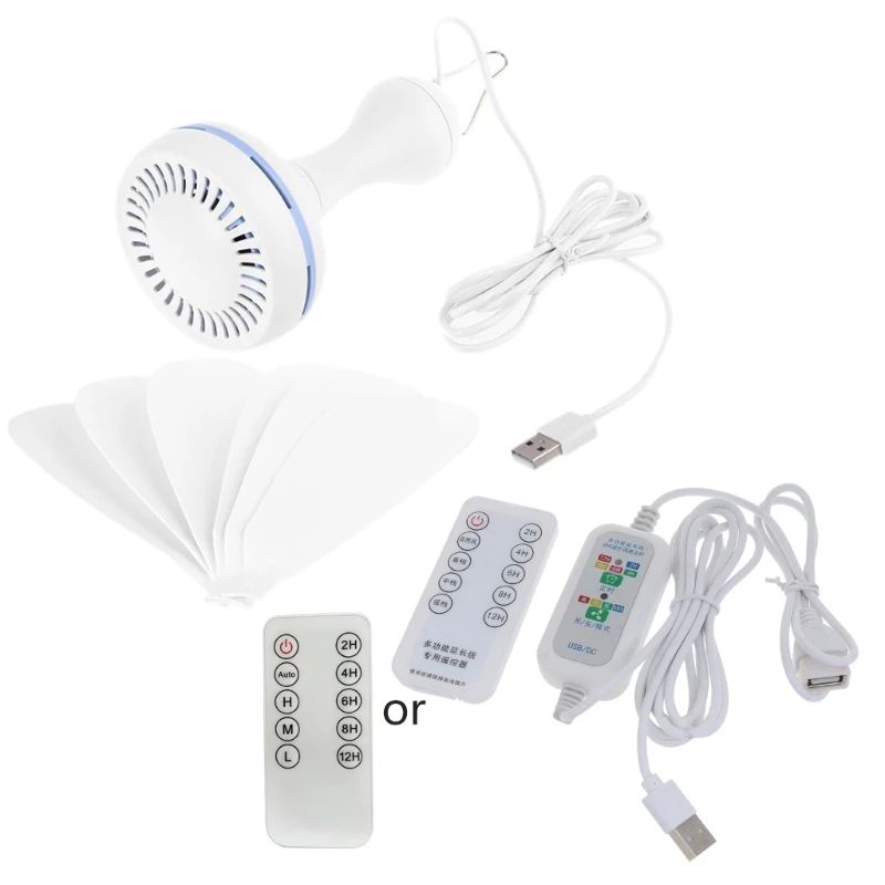 

H4GA Universal 16inch USB Powered Remote Control 2-12 Hours Timing Camping Fan 4 Gear Ceiling Fan for Dorm Hiking
