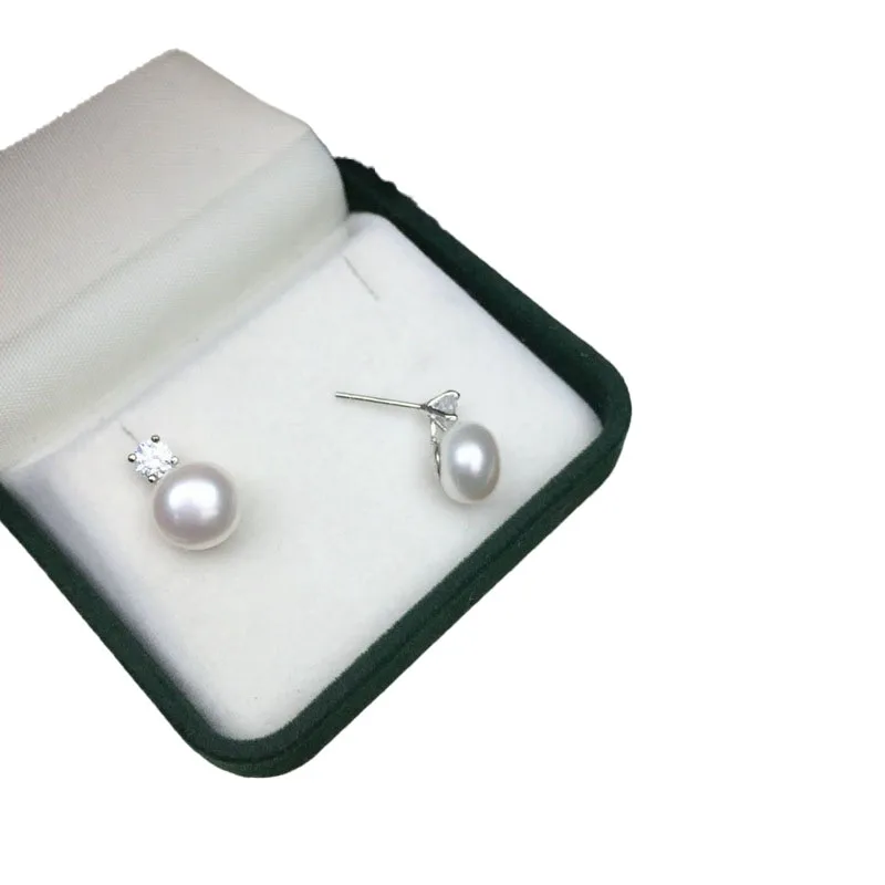 S925 Silver Pearl Stud Earrings Princess Style 10-11 Steamed Bread Freshwater Pearl Simple Fashion Versatile Jewelry accessories images - 6