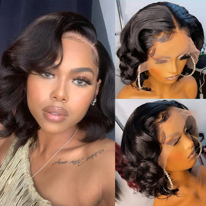 Loose Wave Lace Front Human Hair Wigs Lace Front Wig Short Bob Lace Closure Wig For Women 4x4x1 Brazilian T Part Lace Wig 150%