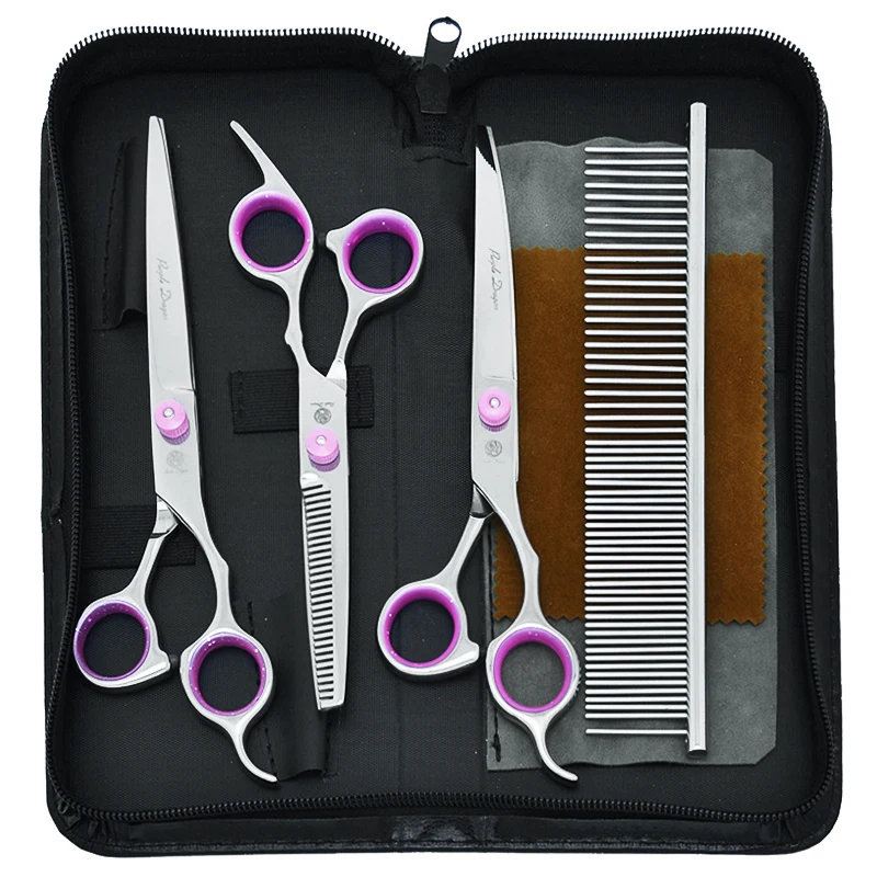 

7.0" Purple Dragon Curved Pet Scissors Dog Grooming Hair Shears Thinning Haircut Tool Japan Steel Puppy Styling Supplies B0009B