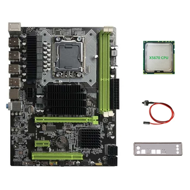 

Материнская плата X58 LGA1366, компьютерная материнская плата с поддержкой s DDR3 ECC ОЗУ, с поддержкой графической карты RX с ЦП X5670 + кабель переключе...