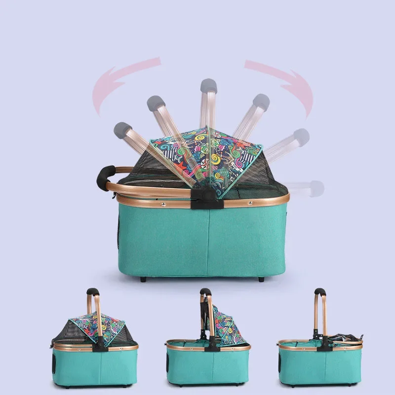 Легкая складная 4-колесная тележка для собак с амортизирующей тележкой коляски