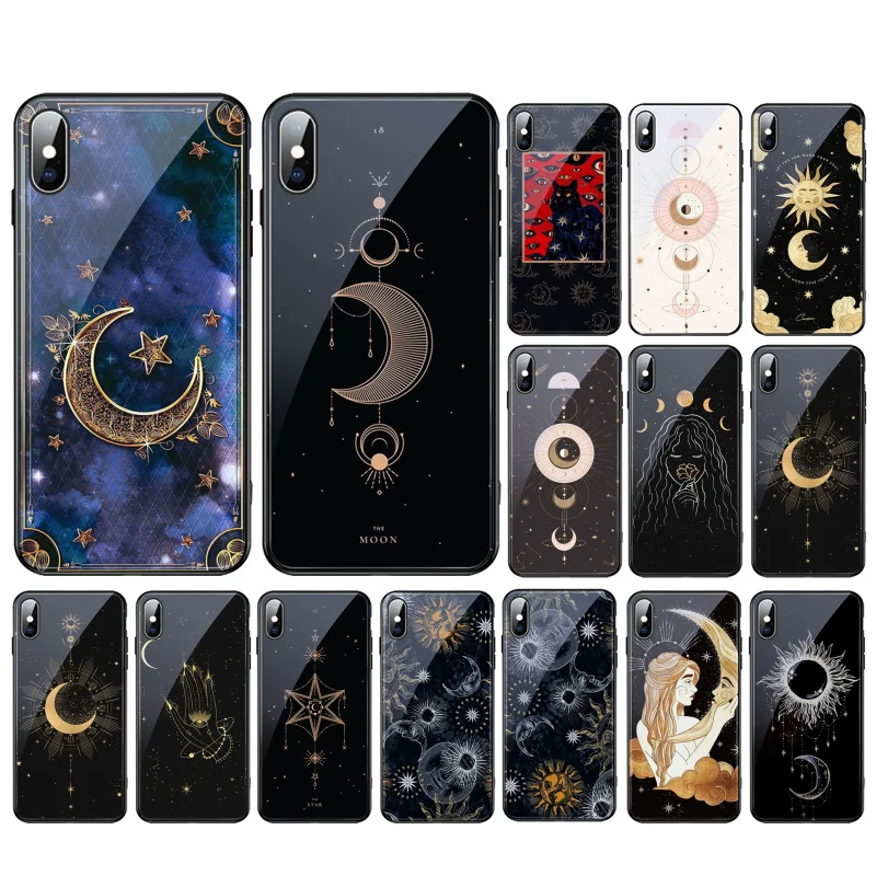 

Witches moon Tarot Mystery Totem Glass phone case For iPhone 15 14 13 Pro Max 12 11 Pro Max XS SE2 Mobile Phone Case Funda