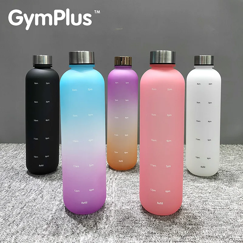 

GymPlus 1L 32oz Creative Water Cups No BPA-Free Health Daily Leak Proof Water Bottle Rainbow Gradient Couple Frosted Cups