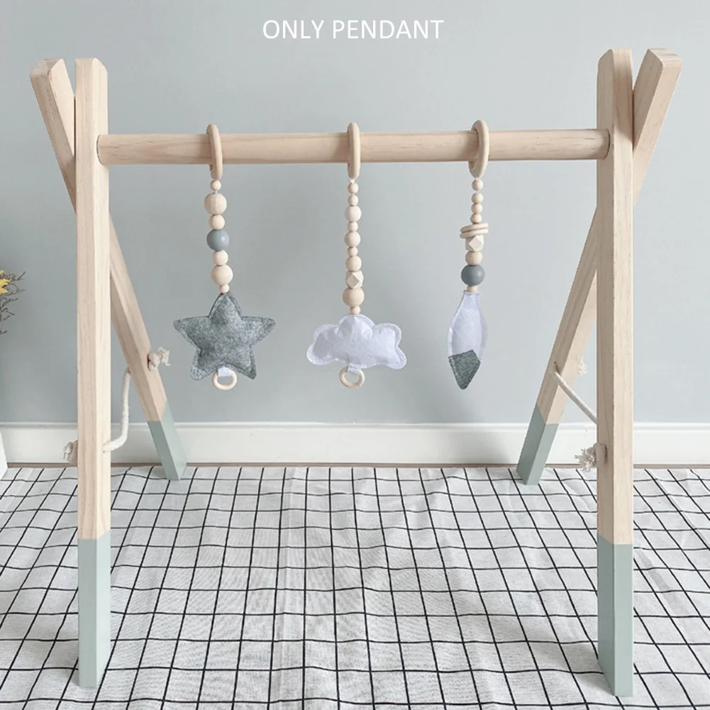 

3pcs Nursery Kids Fitness Equipment Pendant Exercise Activity Gym Toys Stroller Wooden Beads Gifts Teether Ring Portable Bedroom