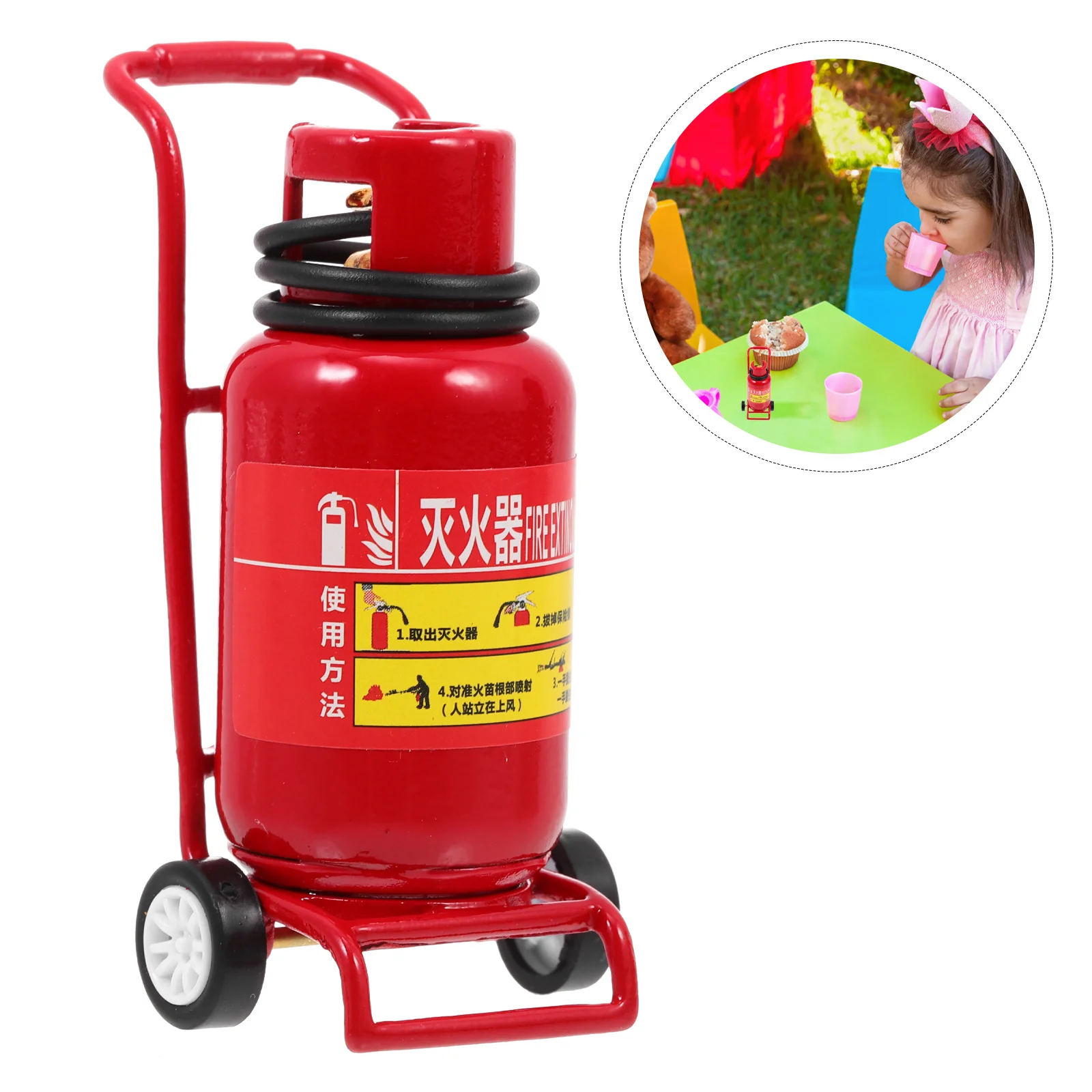 

1 Set of Alloy Miniature Extinguisher Flame Arrester Playing House Mini Trolley