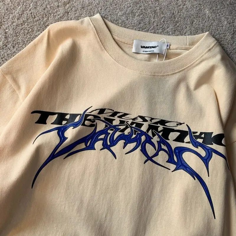 

American retro letter printed round neck graphic T-shirt for men and women summer casual couple trend short sleeved top harajuku