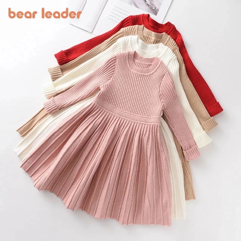 

Bear Leader Long Sleeve Sweater Dress Girls Princess Baby Girl Clothes Sweet Tutu Party Dresses Christmas Little Girl Clothes