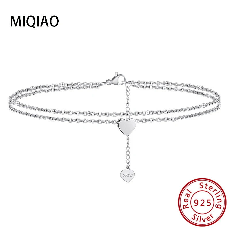 

MIQIAO Heart Anklets Authentic 925 Sterling Silver Anklets Woman Bracelet On The Leg Barefoot Jewelry Sports Beach Accessories