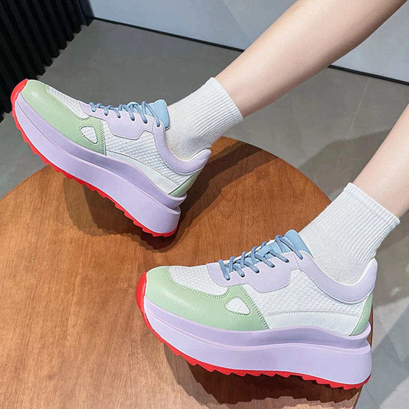 

Women Chunky Genuine Leather Sneakers Thick Bottom Breathable Sport Shoes Woman High Platform Casual Dad Shoe Zapatos De Mujer