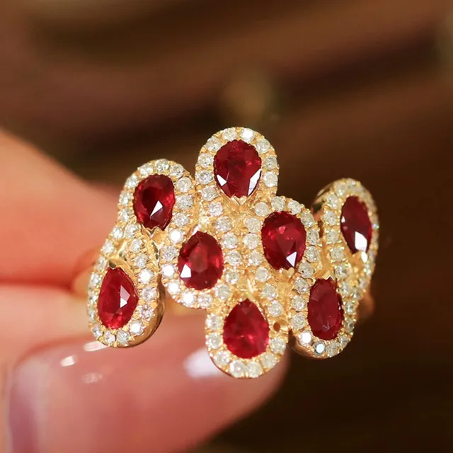 UBESTNICE Real 18K Solid Yellow Gold Jewelry AU750 Diamonds Water Drop Mozambique Natural Ruby 1.60carats Rings GRC Certificate 2