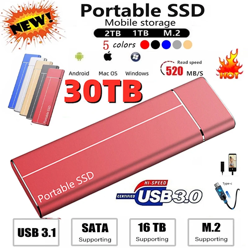 

Оригинальный высокоскоростной жесткий диск 500 Гб 1 ТБ 2 ТБ 4 ТБ портативный SSD 8 ТБ внешний твердотельный накопитель USB3.0 16 ТБ жесткие диски моб...