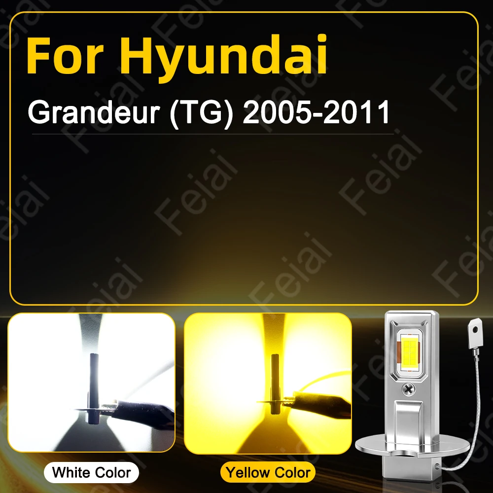 Фото Светодиодная лампа H3 для противотуманных фар Hyundai Grandeur TG, аксессуары для тюнинга, 2005-2011 гг., желтый свет №2