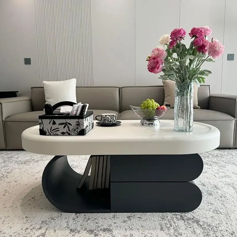 Белый журнальный столик с ящиком минималистичный роскошный в скандинавском