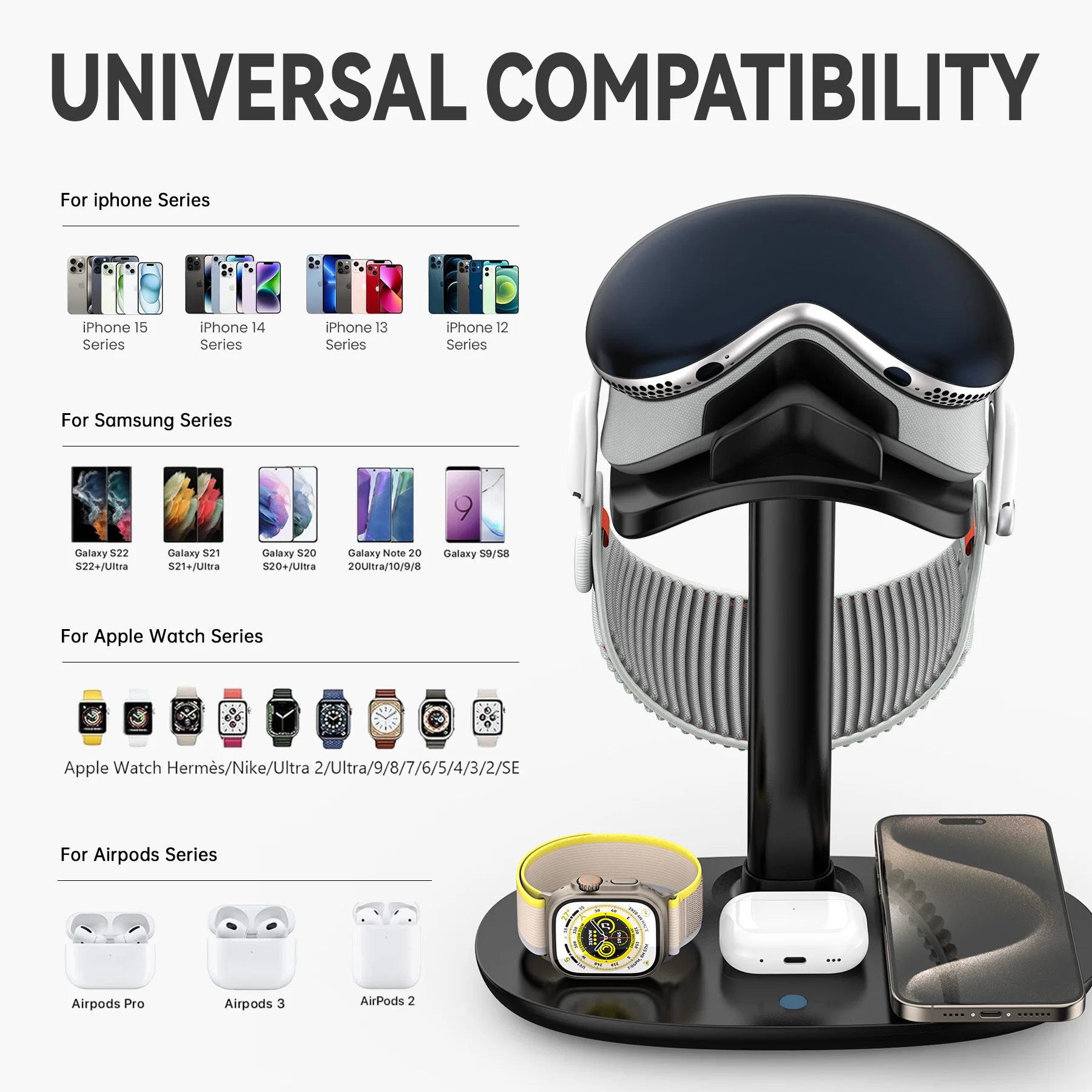 Беспроводное зарядное устройство четыре в одном для наушников и часов со