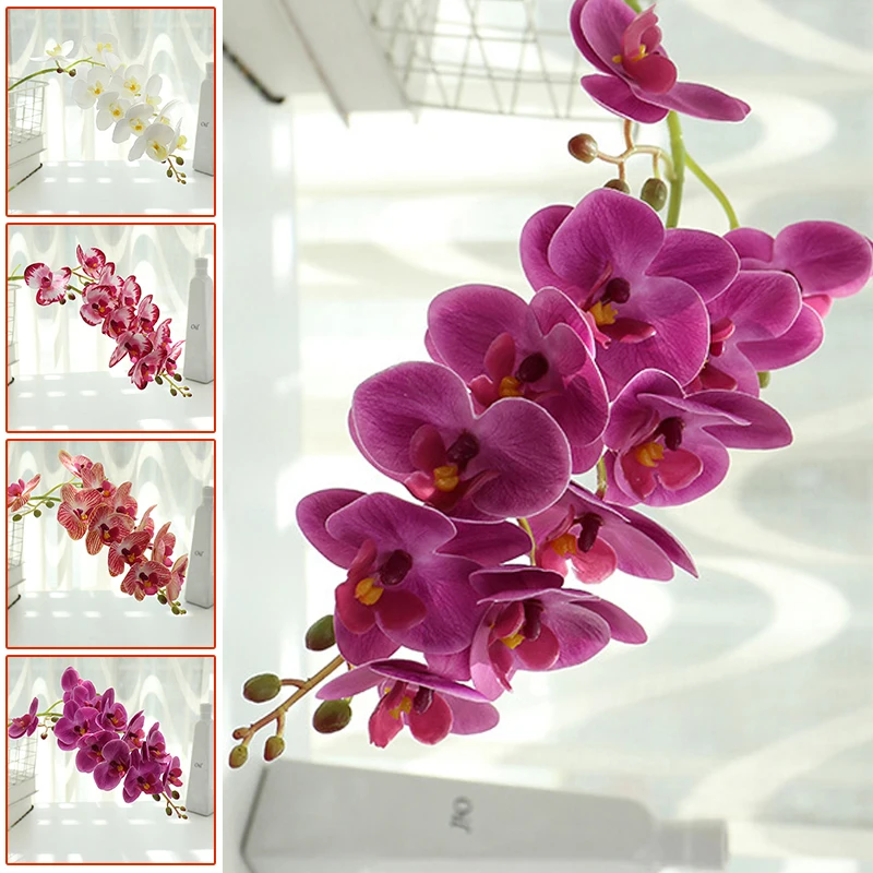10 Styles 3D Butterfly Orchid 7/11 Heads Real Touch Artificial Phalaenopsis Wedding Fake Flower DIY Wall