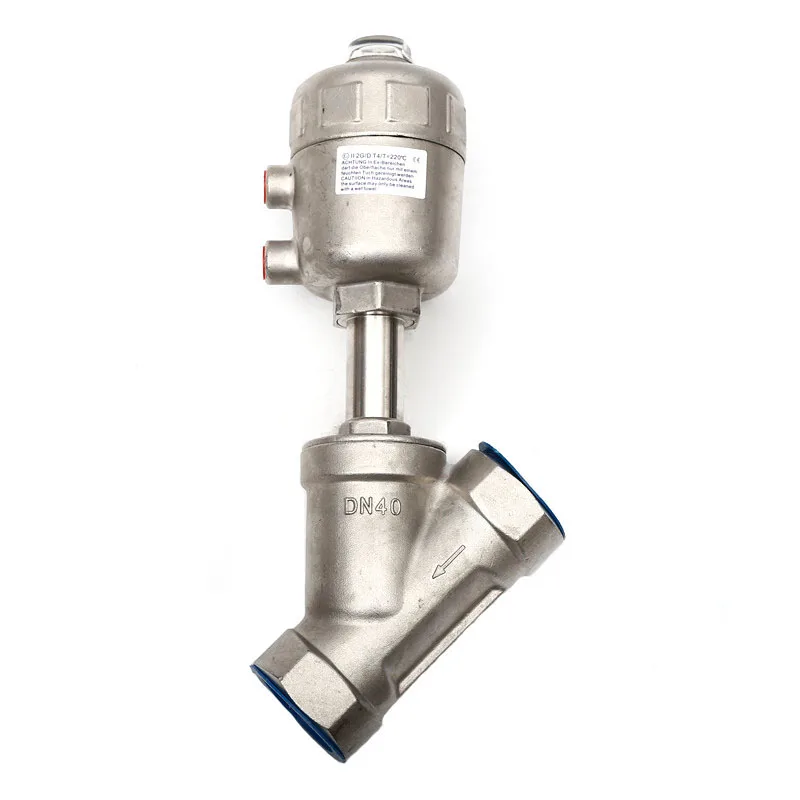 

1-1/2" High Temperature Steam Pneumatic Angle Seat Valve Stainless Steel Y Type Female Thread Pneumatic Valves
