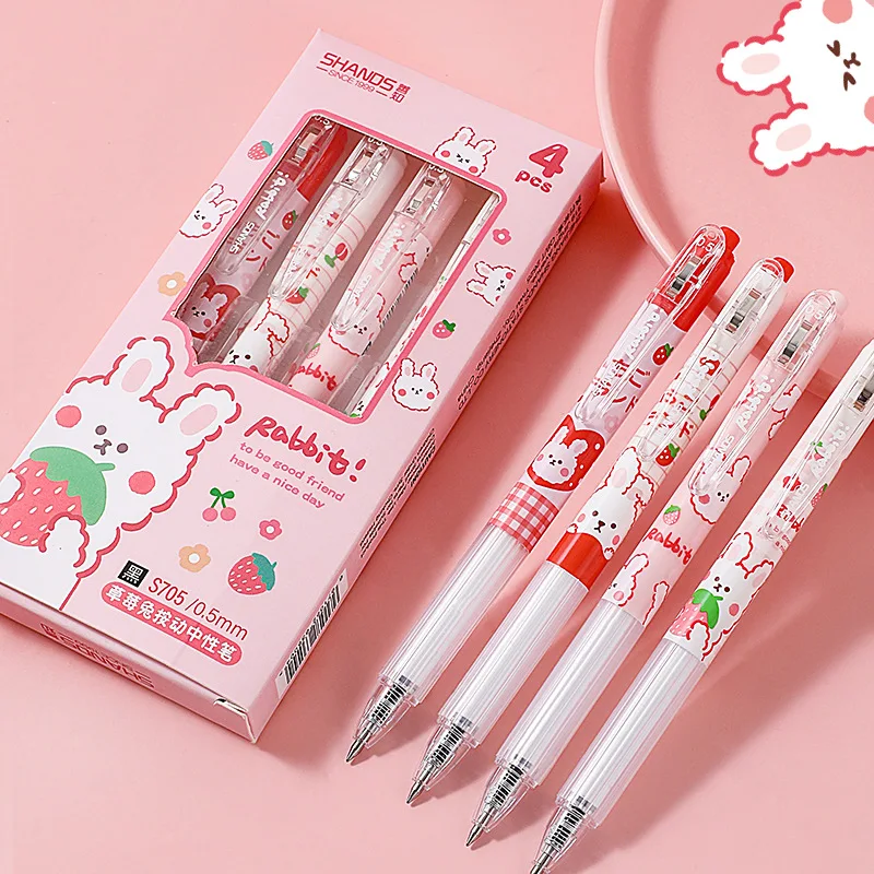 

4 Pcs Strawberry Rabbit Kawaii Pen Korean Stationery School Supplies Back To School Gel Pen Stationery Office Accessories