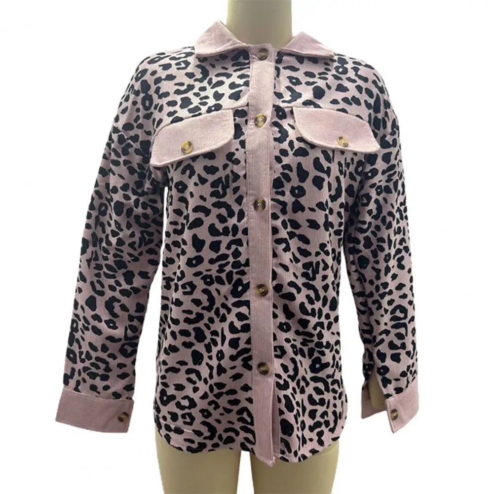 

Women Outerwear Leopard Patchwork Lapel Coat Stylish Women's Spring/autumn Jacket with Loose Fit Single Breasted Design Women