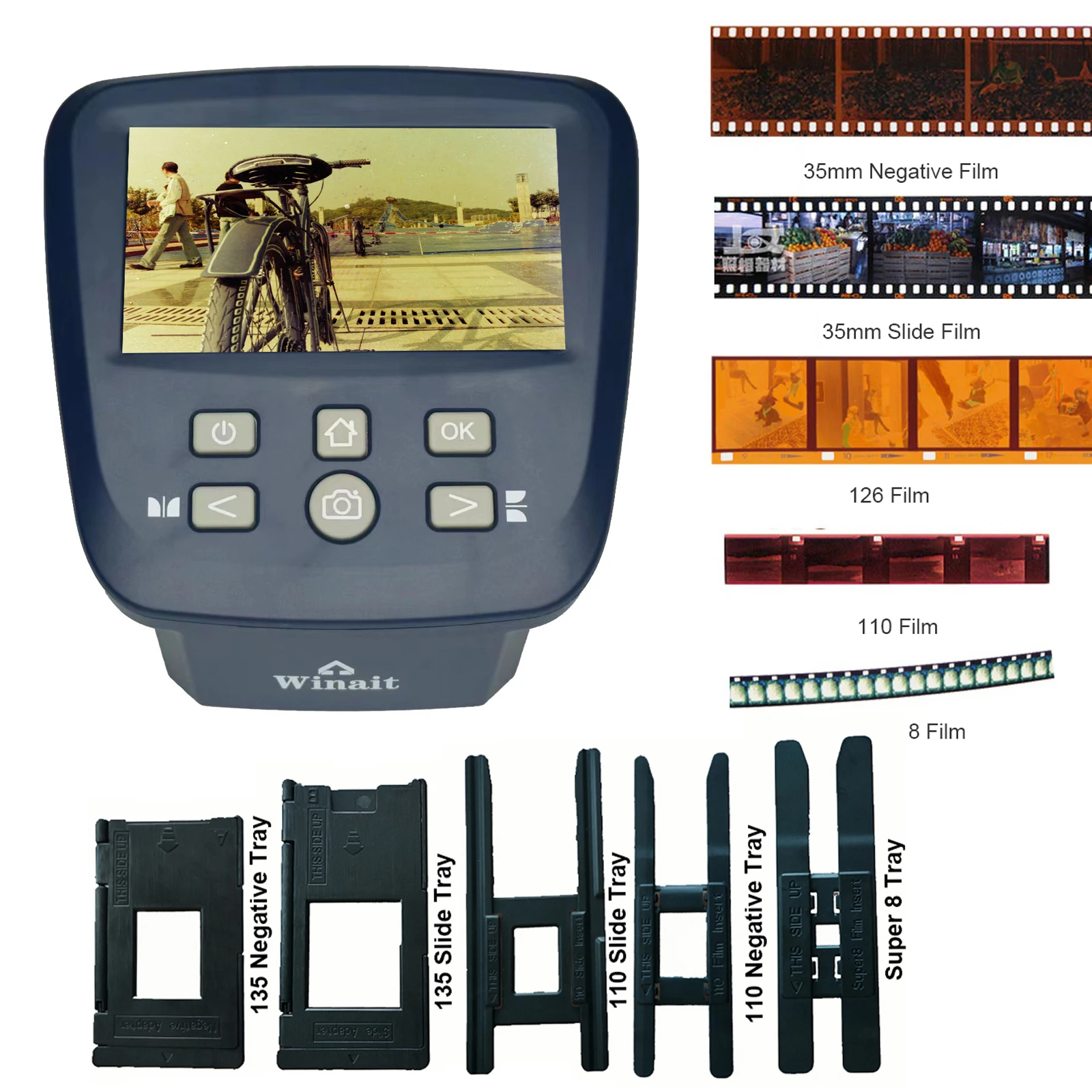 Сканер негативов и слайдов Winait 5,0 дюйма, МАЗ 22 МП 135/super8