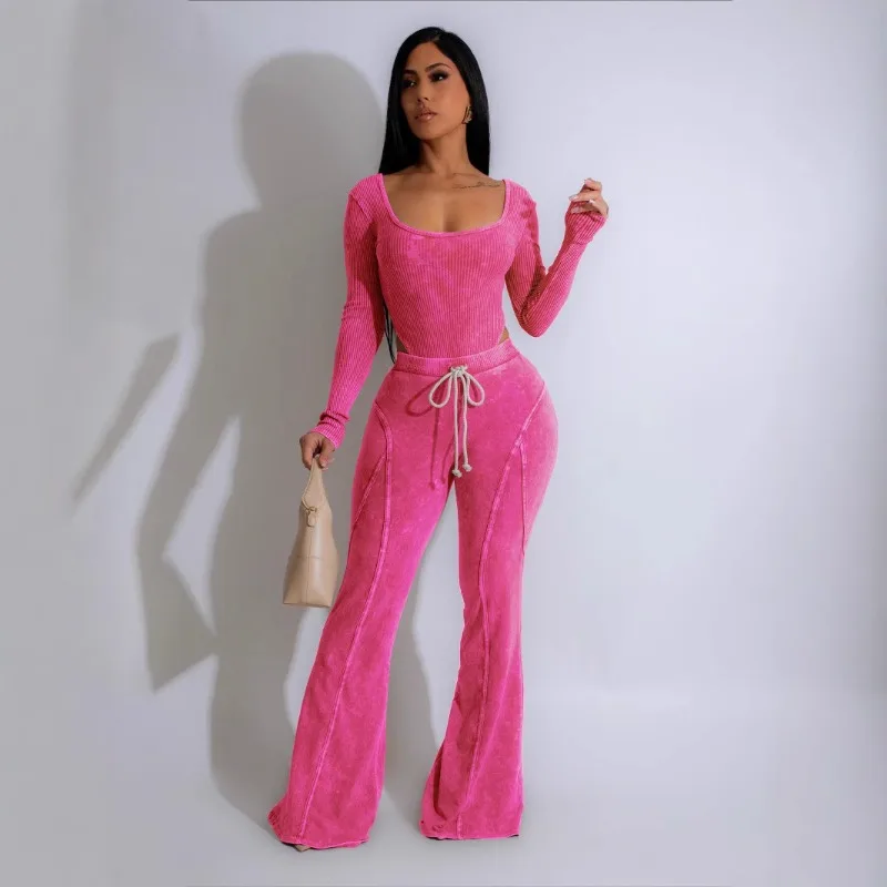 Женский комплект из 2 предметов для фитнеса боди с U-образным вырезом и длинными