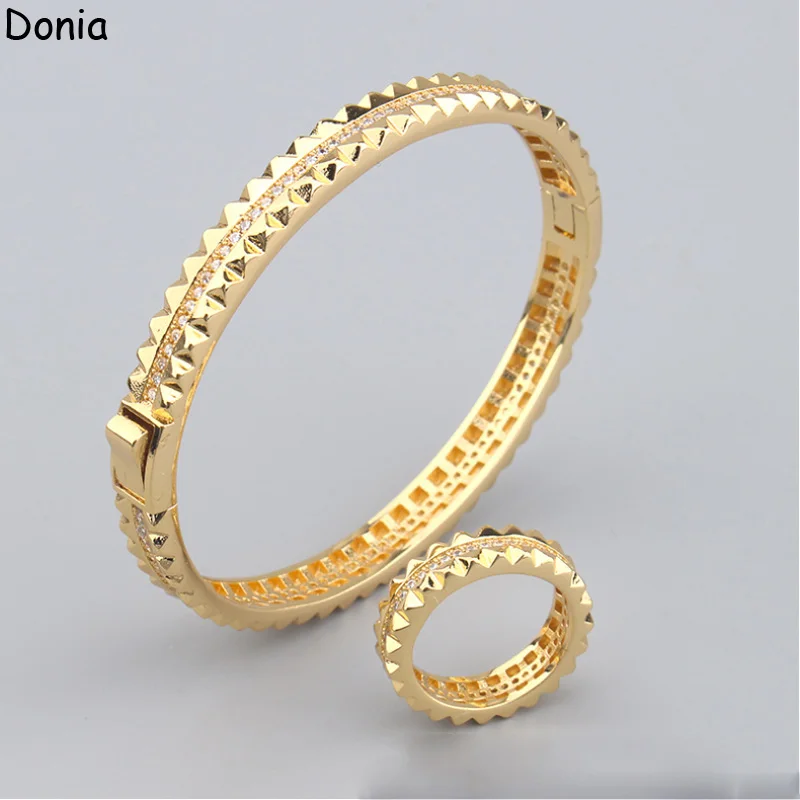 

Donia Jewelry Europe and America Titanium Rivet Double-Row Steel Inlaid AAA Zircon Luxury Bracelet Ring Set