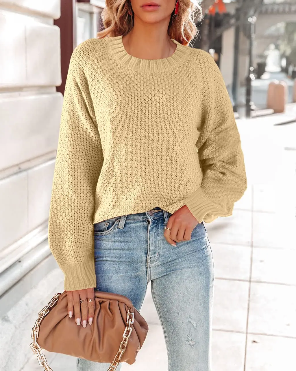 

Womens Chunky Knitted Pullover Sweater Oversized Crewneck Baggy Slouchy Jumper Tops