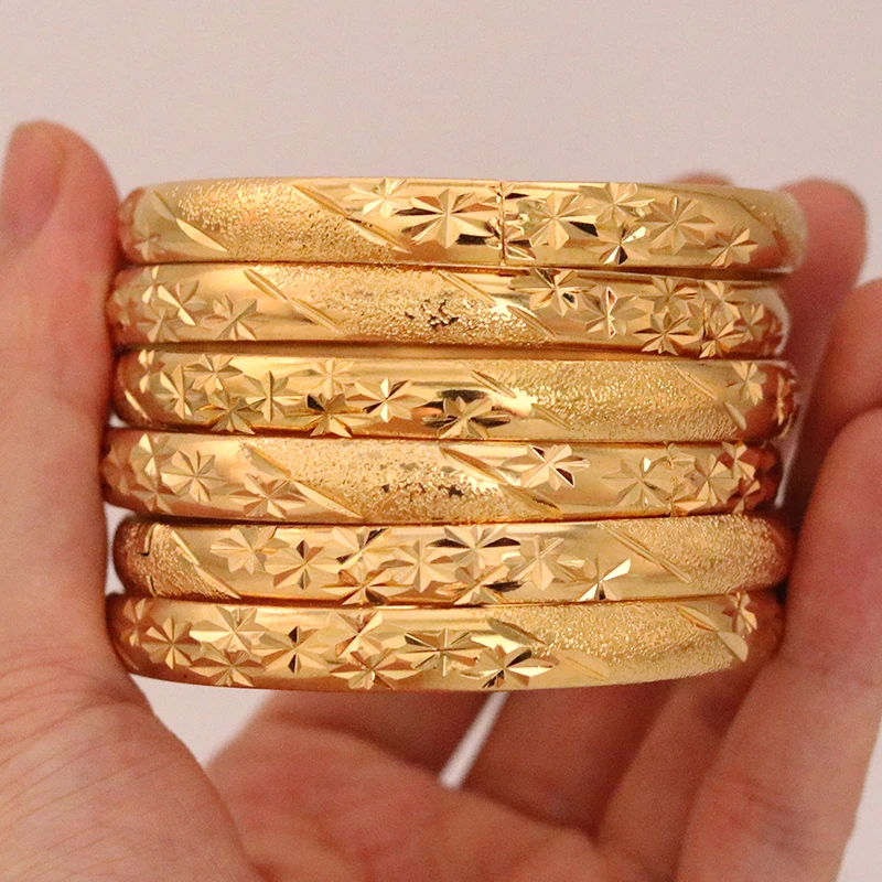 

8MM 6Pcs/Lot Dubai Gold Bangles for Women Men 24k Color Ethiopian Bracelets African Jewelry Saudi Arabic Wedding Bride Gift