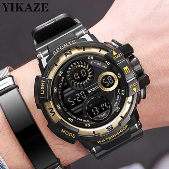 YIKAZE Black Digital Watch for Men Sports Watches Waterproof Outdoor Chronograph Hand Clock G Infantry Shock Student Wristwatch 1