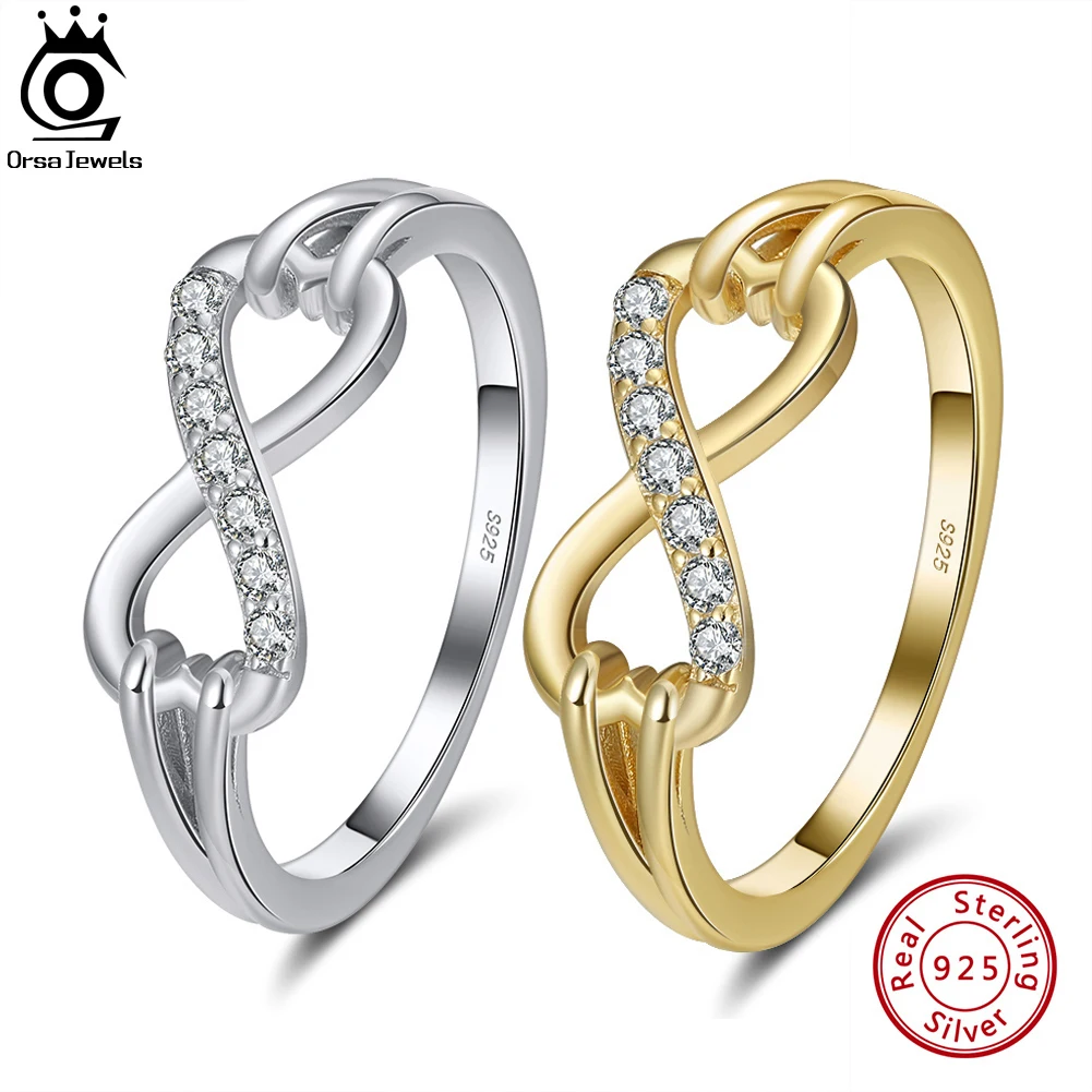 

ORSA JEWELS Romantic 925 Sterling Silver Infinity Wedding Rings with Shiny Cubic Zirconia Finger Rings for Girls Jewelry SR272