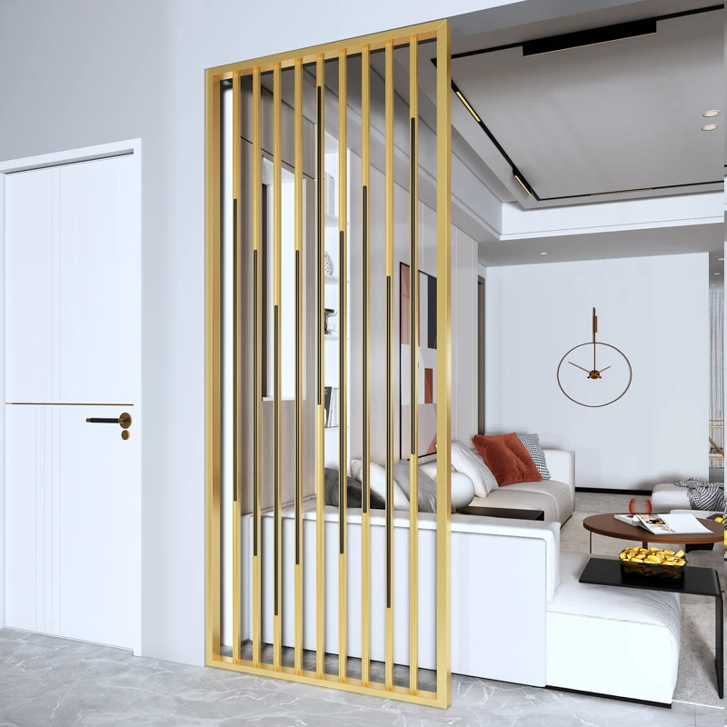 

Modern minimalist fashion light luxury stainless steel screen partition small apartment living room entrance decoration