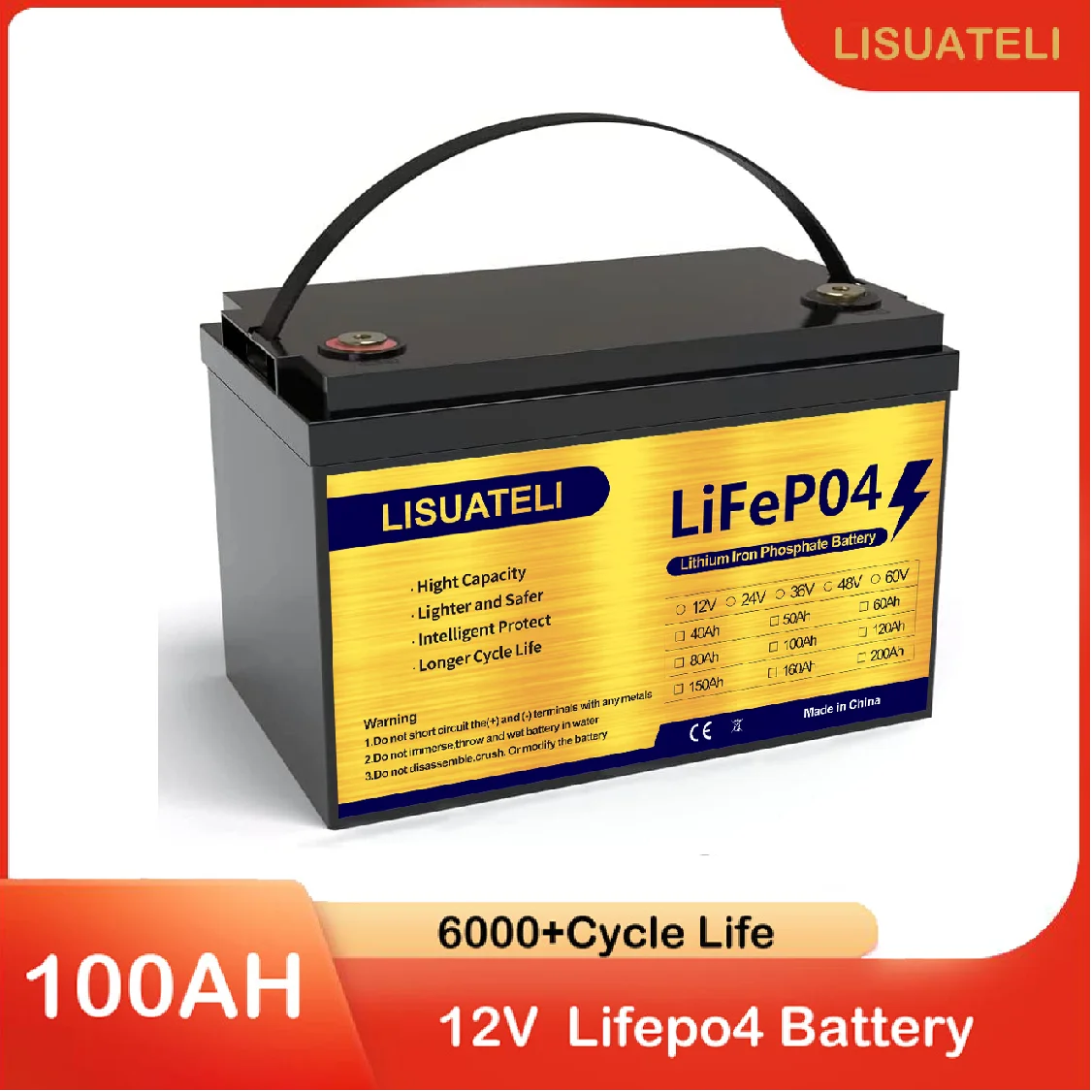 

NEW 12V 100AH Built-in BMS 100% Capacity Rechargeable Lifepo4 Battery Pack 6000+ Deep Cycle For Inverter RV EV Golf Cart Solar