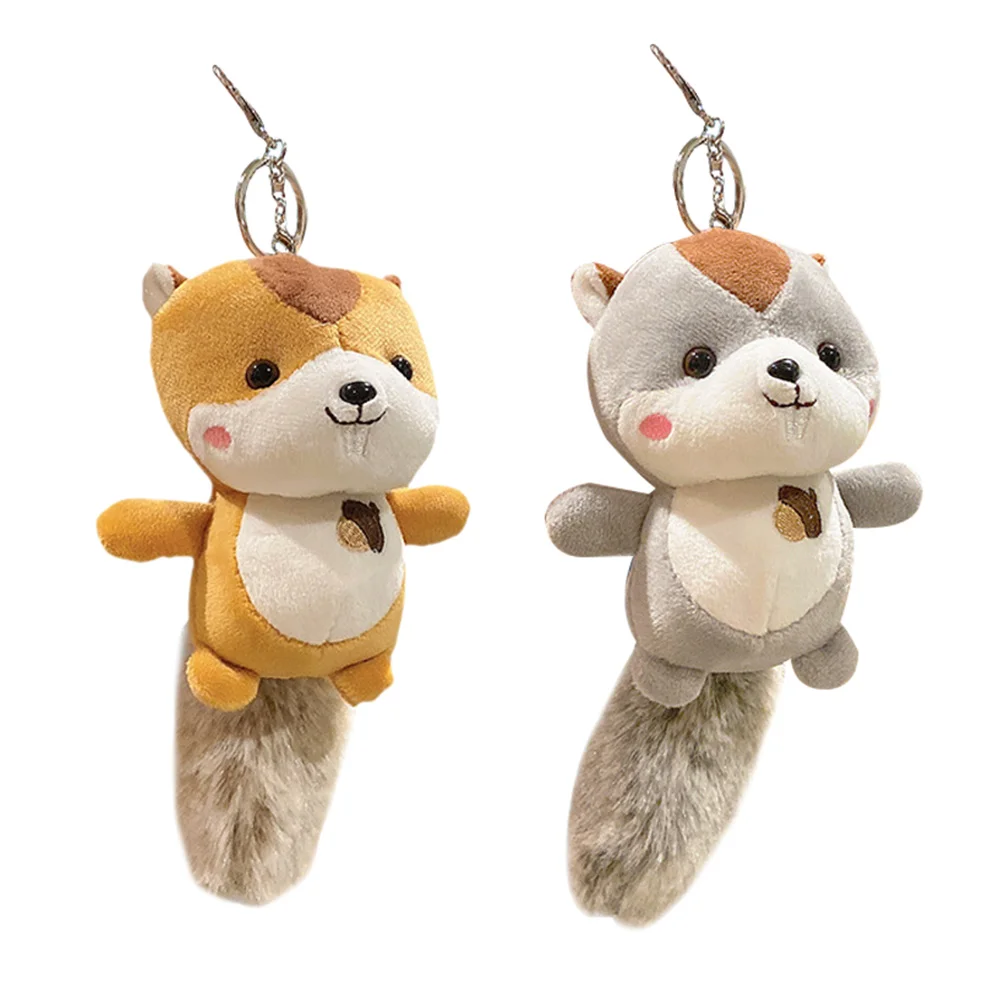 

2 Pcs Key Chain Bag Hanging Pendants Handbag Pendent Backpack Keychains Accessories Squirrel Plush Holder Child Stuffed