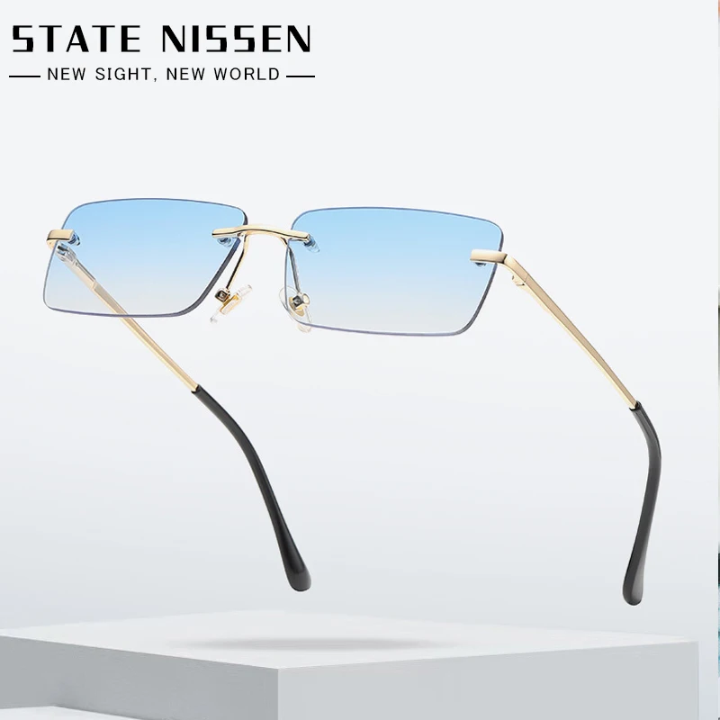 

New sunglasses in Europe and America small box hip hop sun glasses frameless sunglasses women vintage designer sunglasses