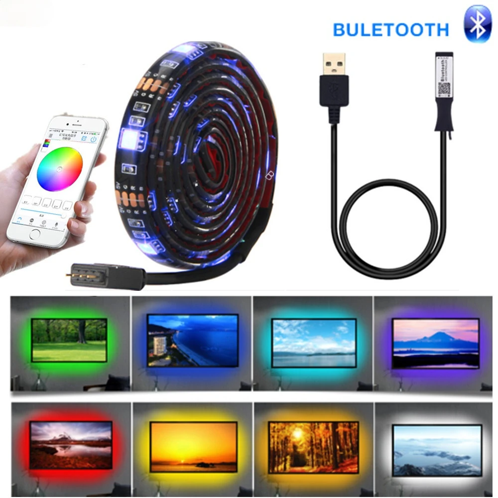 

Bluetooth APP Controller RGB 5V USB LED Light TV Background LED Strip Waterproof Flexible 1M 2M 3M 4M 5M 5050 SMD Lights Strips