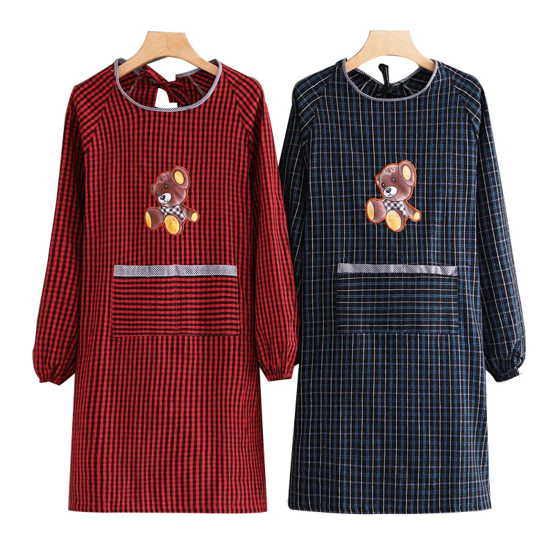 

New cotton old coarse cloth long-sleeved apron women's fashion home kitchen anti-fouling thickened smock adult work