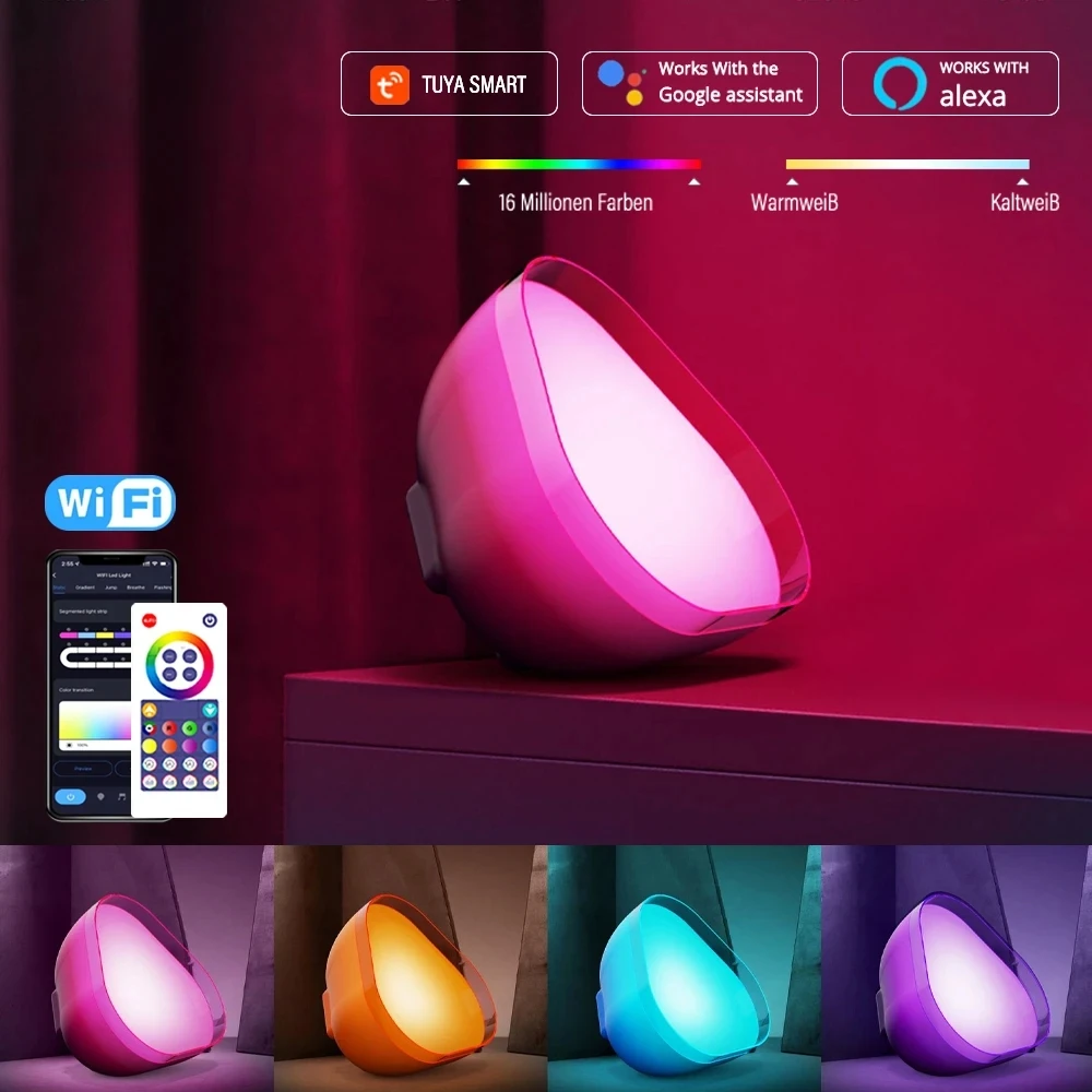 

Умная настольная лампа RGB с Wi-Fi, прикроватный светильник с ритмом музыки, совместим с Alexa Google Home, для спальни, игровой комнаты