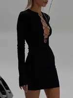 Bandage Black Mini Dress Long Sleeve Dress 4