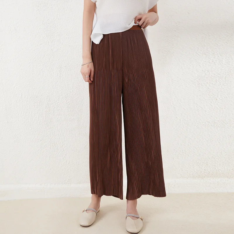 Miyake pleated design women's chiffon wide-leg pants summer loose large size high-waisted straight casual nine-point pants
